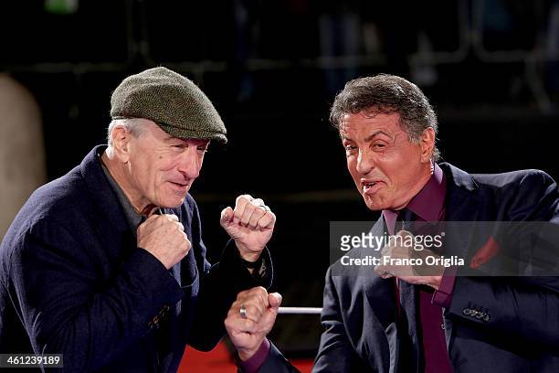 Robert De Niro and Sylvester Stallone attend the 'Grudge Match' Rome Premiere on January 7, 2014 in Rome, Italy.