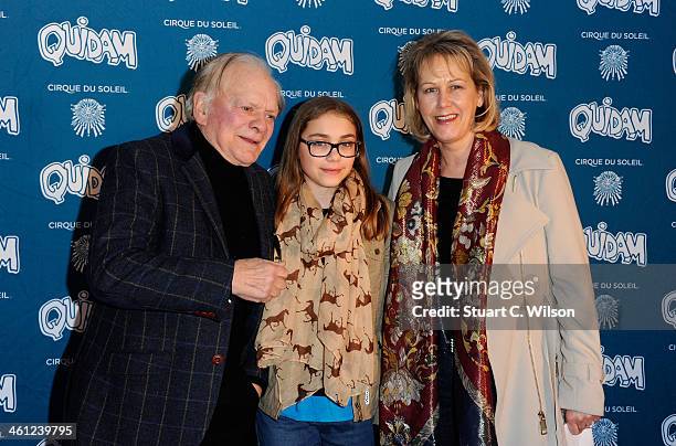 Sir David Jason with his daughter Sophie Mae and wife Gill Hinchcliffe attend the "Cirque Du Soleil: Quidam" opening night at the Royal Albert Hall...