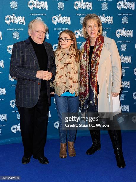 Sir David Jason with his daughter Sophie Mae and wife Gill Hinchcliffe attend the "Cirque Du Soleil: Quidam" opening night at the Royal Albert Hall...