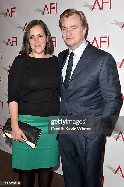 Producer Emma Thomas and director Christopher Nolan attend the 15th Annual AFI Awards at Four Seasons Hotel Los Angeles at Beverly Hills on January...