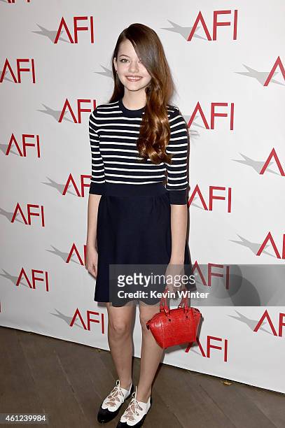 Actress Mackenzie Foy attends the 15th Annual AFI Awards at Four Seasons Hotel Los Angeles at Beverly Hills on January 9, 2015 in Beverly Hills,...