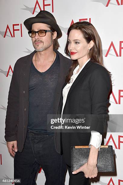 Actor Brad Pitt and actress/director Angelina Jolie attend the 15th Annual AFI Awards at Four Seasons Hotel Los Angeles at Beverly Hills on January...