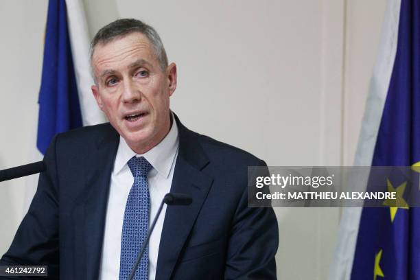 Paris prosecutor Francois Molins holds a press conference on January 9, 2015 in Paris after an hostage-taking at a Jewish supermarket where four...