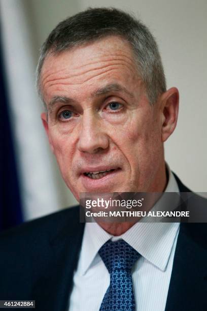 Paris prosecutor Francois Molins holds a press conference on January 9, 2015 in Paris after an hostage-taking at a Jewish supermarket where four...