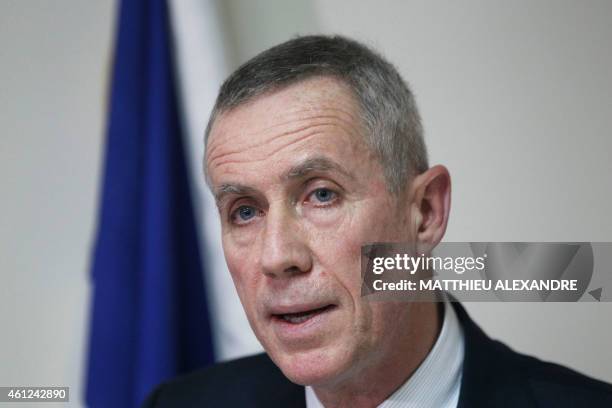 Paris prosecutor Francois Molins holds a press conference on January 9, 2015 in Paris after an hostage-taking at a Jewish supermarket where four...