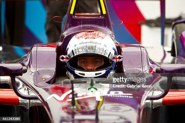 Sam Bird of England and Virgin Racing Formula E Team is seen in his car during the Formula E Cars Complete Shakedown as part of 2015 FIA Formula E...