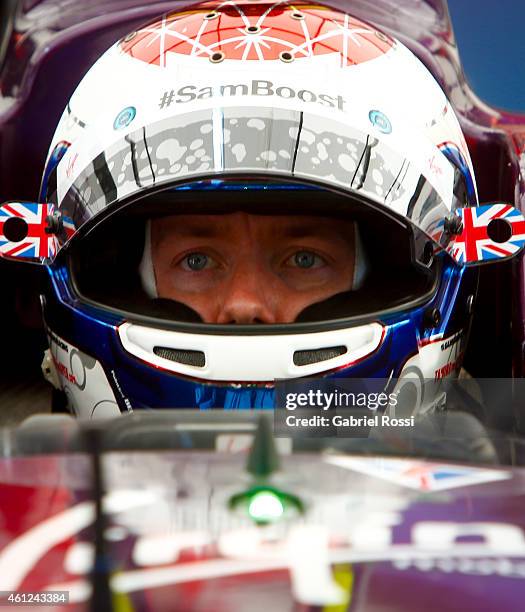 Sam Bird of England and Virgin Racing Formula E Team is seen in his car during the Formula E Cars Complete Shakedown as part of 2015 FIA Formula E...