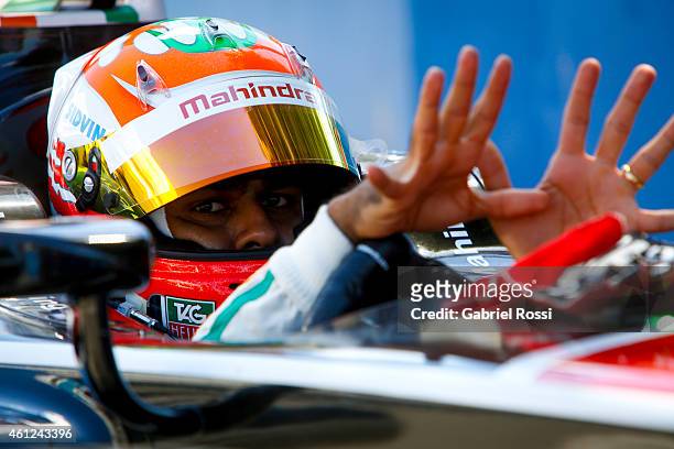 Karun Chandhok of India and Mahindra Racing Formula E Team is seen on his car while waiting for the second lap during the Formula E Cars Complete...