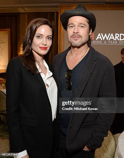 Actors Angelina Jolie and Brad Pitt attend the 15th Annual AFI Awards Luncheon at Four Seasons Hotel Los Angeles at Beverly Hills on January 9, 2015...