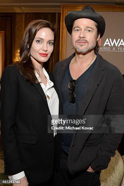 Actors Angelina Jolie and Brad Pitt attend the 15th Annual AFI Awards Luncheon at Four Seasons Hotel Los Angeles at Beverly Hills on January 9, 2015...