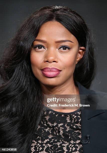 Actress Jill Marie Jones speaks onstage during the 'White Water' panel at the TV One Network portion of the 2015 Winter Television Critics...