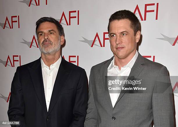 Screenwriter Jason Dean Hall and guest attend the 15th Annual AFI Awards at Four Seasons Hotel Los Angeles at Beverly Hills on January 9, 2015 in...