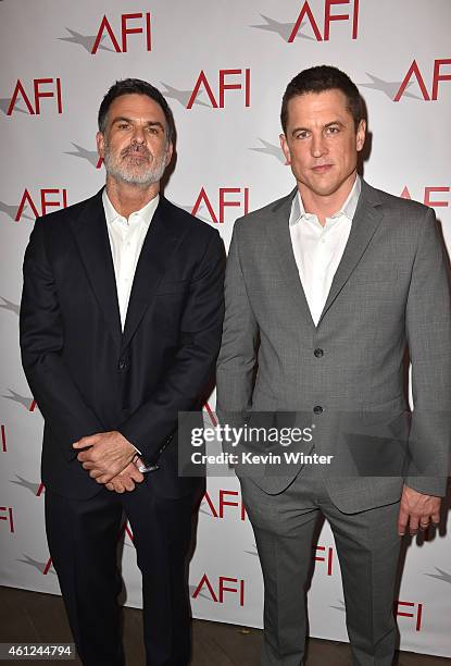 Screenwriter Jason Dean Hall and guest attend the 15th Annual AFI Awards at Four Seasons Hotel Los Angeles at Beverly Hills on January 9, 2015 in...