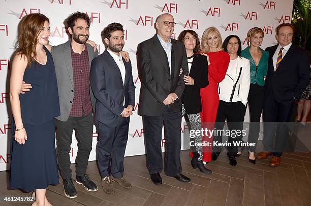 Actors Kathryn Hahn, Jay Duplass, guest, Jeffrey Tambor, Jill Soloway, Judith Light, Faith Soloway, Melora Hardin, and Bradley Whitford attend the...