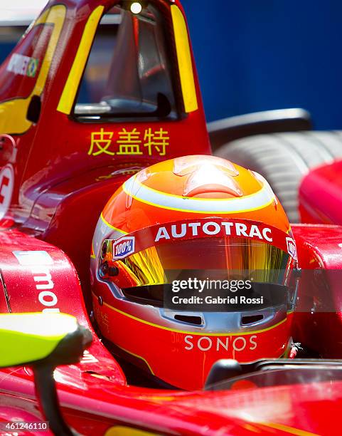 Nelson Piquet Jr of Brazil and China Racing Formula E Team waits at the pit lane for the second lap during the Formula E Cars Complete Shakedown as...