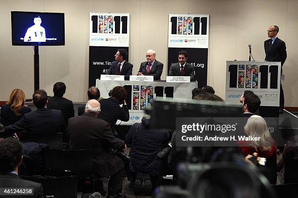 Barcelona President Josep Maria Bartomeu, UNICEF Executive Director Anthony Lake, ROTA Director Essa Al Mannai and UNICEF Senior Advisor, Private...