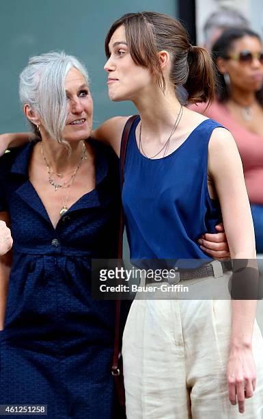 Keira Knightly and her mother Sharman Macdonald are seen on the movie set of 'Begin Again' on July 19, 2012 in New York City.
