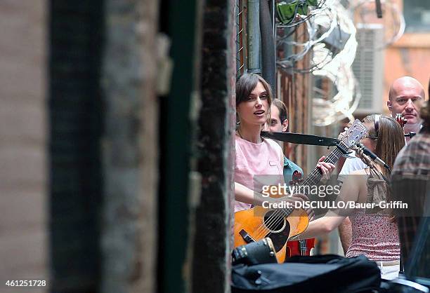 Keira Knightly is seen on the movie set of 'Begin Again' on July 23, 2012 in New York City.