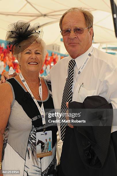 Trish Raudonikis and Tommy Raudonikis pose during Magic Millions Race Day at Gold Coast Racecourse on January 10, 2015 on the Gold Coast, Australia.