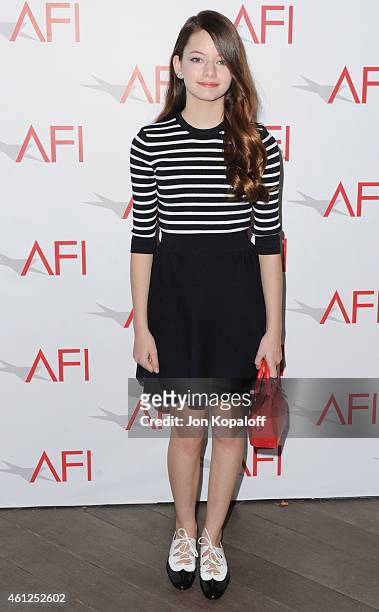 Actress Mackenzie Foy arrives at the 15th Annual AFI Awards at Four Seasons Hotel Los Angeles at Beverly Hills on January 9, 2015 in Beverly Hills,...