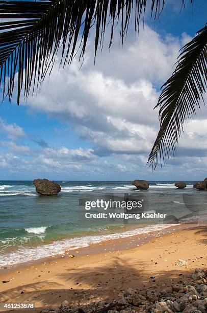 The Soup Bowl at Bathsheba, a beach with interesting rock formation formed by erosion on the east coast of Barbados, an island in the Caribbean.