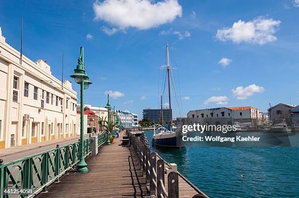 The old warehouses at the careenage harbor in Bridgetown, the capital city of Barbados, an island in the Caribbean.