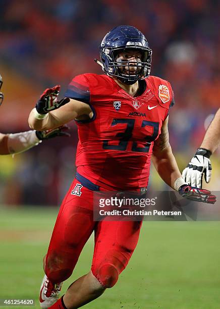 Linebacker Scooby Wright III of the Arizona Wildcats in action during the Vizio Fiesta Bowl against the Boise State Broncos at University of Phoenix...