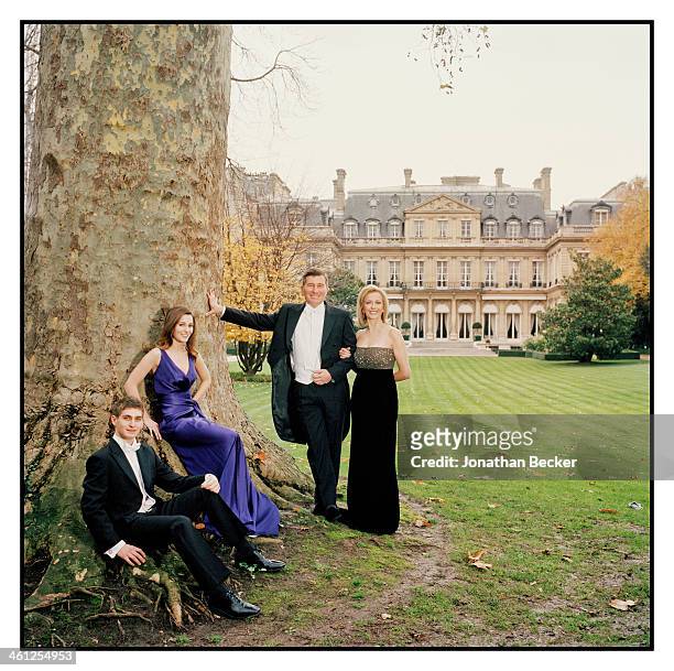 United States ambassador to France and Monaco, Charles Rivkin and family are photographed for Town & Country Magazine on November 24, 2012 in Paris,...