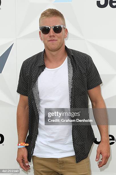 Sydney Swans AFL player Daniel Hannebery attends the Portsea Polo event at Point Nepean Quarantine Station on January 10, 2015 in Melbourne,...