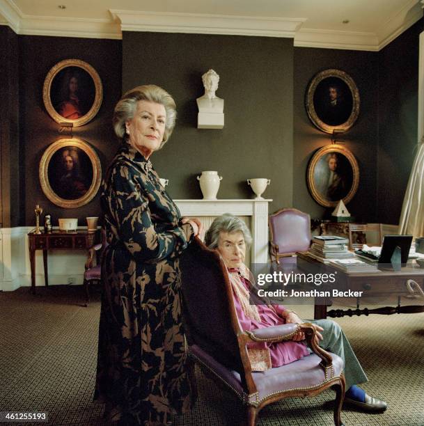 Lady Pamela Hicks and Patricia Knatchbull, Countess Mountbatten of Burma are photographed for Vanity Fair Magazine on February 4, 2013 in London,...