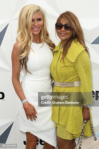 Gamble Breaux and Pettifleur Berenger attend the Portsea Polo event at Point Nepean Quarantine Station on January 10, 2015 in Melbourne, Australia.