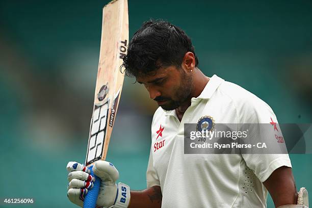 Murali Vijay of India looks dejected after being dismissed by Josh Hazlewood of Australia during day five of the Fourth Test match between Australia...