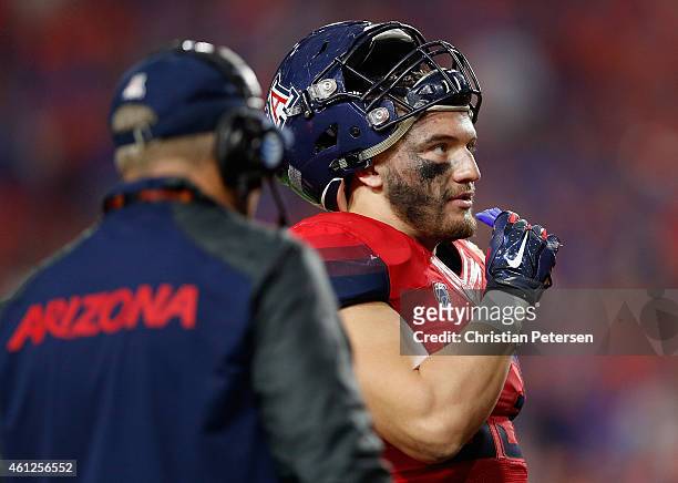 Linebacker Scooby Wright III of the Arizona Wildcats during the Vizio Fiesta Bowl against the Boise State Broncos at University of Phoenix Stadium on...