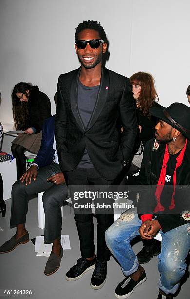 Tinie Tempah attends the Lou Dalton show at the London Collections: Men AW15 at on January 10, 2015 in London, England.