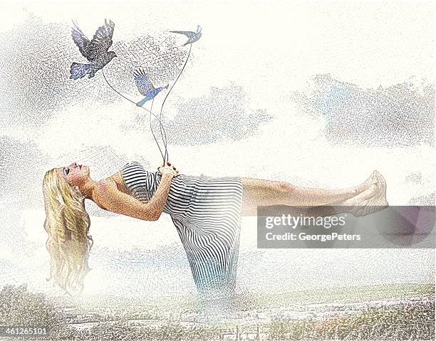 floating over scotland - bluebird bird stock illustrations