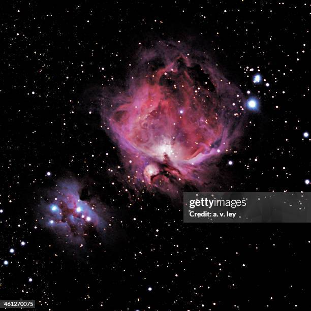 m42, the great nebula of orion - orion spacecraft stock pictures, royalty-free photos & images