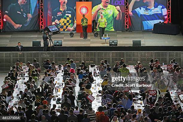 General view during the final between Simon The Wizard Whitlock and Mighty Michael van Gerwen during the Invitational Darts Challenge at Etihad...