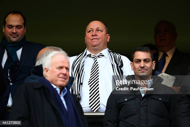 Newcastle United owner Mike Ashley looks on before the Barclays Premier League match between Chelsea and Newcastle United at Stamford Bridge on...