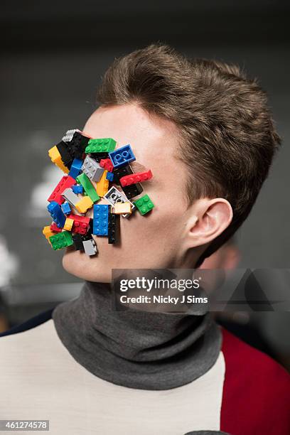 Model is seen backstage prior to the Agi & Sam show on day 2 of London Collections: Men Autumn Winter 2015 at Victoria House on January 10, 2015 in...