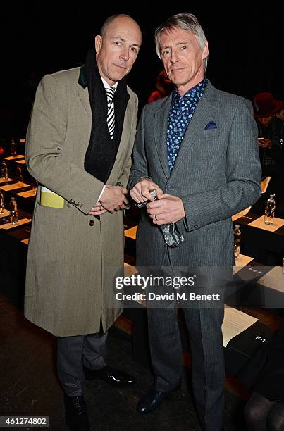 Dylan Jones and Paul Weller attend the front row at the Oliver Spencer show during London Collections: Men AW15 at The Old Sorting Office on January...