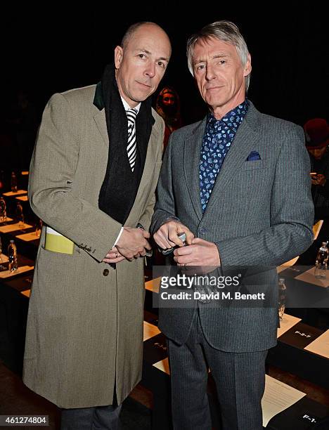Dylan Jones and Paul Weller attend the front row at the Oliver Spencer show during London Collections: Men AW15 at The Old Sorting Office on January...
