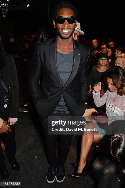 Tinie Tempah attends the front row at the Oliver Spencer show during London Collections: Men AW15 at The Old Sorting Office on January 10, 2015 in...