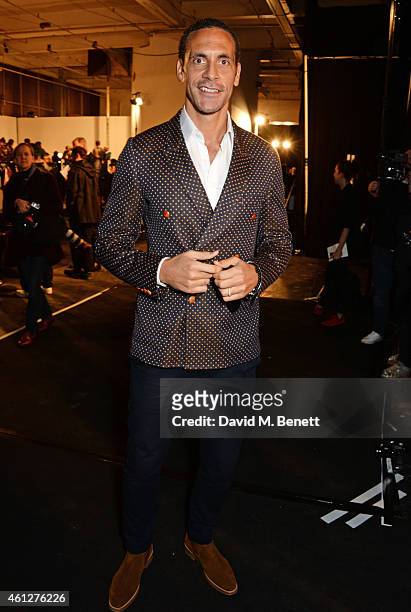 Rio Ferdinand attends the front row at the Oliver Spencer show during London Collections: Men AW15 at The Old Sorting Office on January 10, 2015 in...