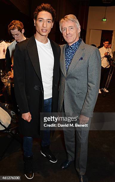 Natt Weller and Paul Weller attend the front row at the Oliver Spencer show during London Collections: Men AW15 at The Old Sorting Office on January...