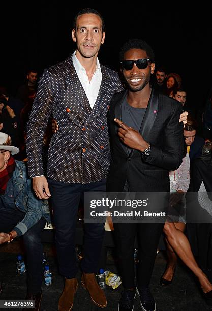 Rio Ferdinand and Tinie Tempah attend the front row at the Oliver Spencer show during London Collections: Men AW15 at The Old Sorting Office on...