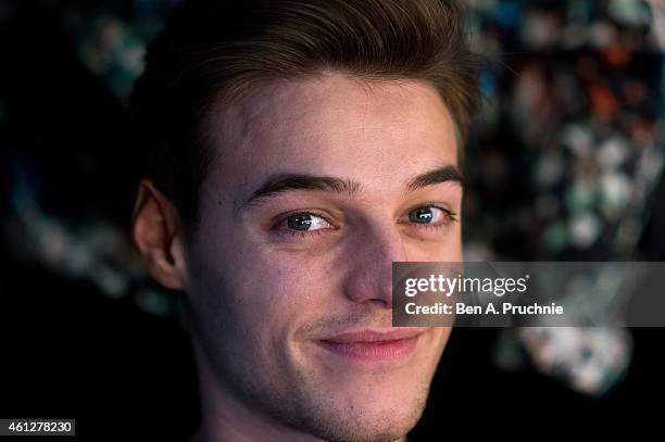 Model prepares backstage at the Hardy Amies show at the London Collections: Men AW15 at on January 10, 2015 in London, England.