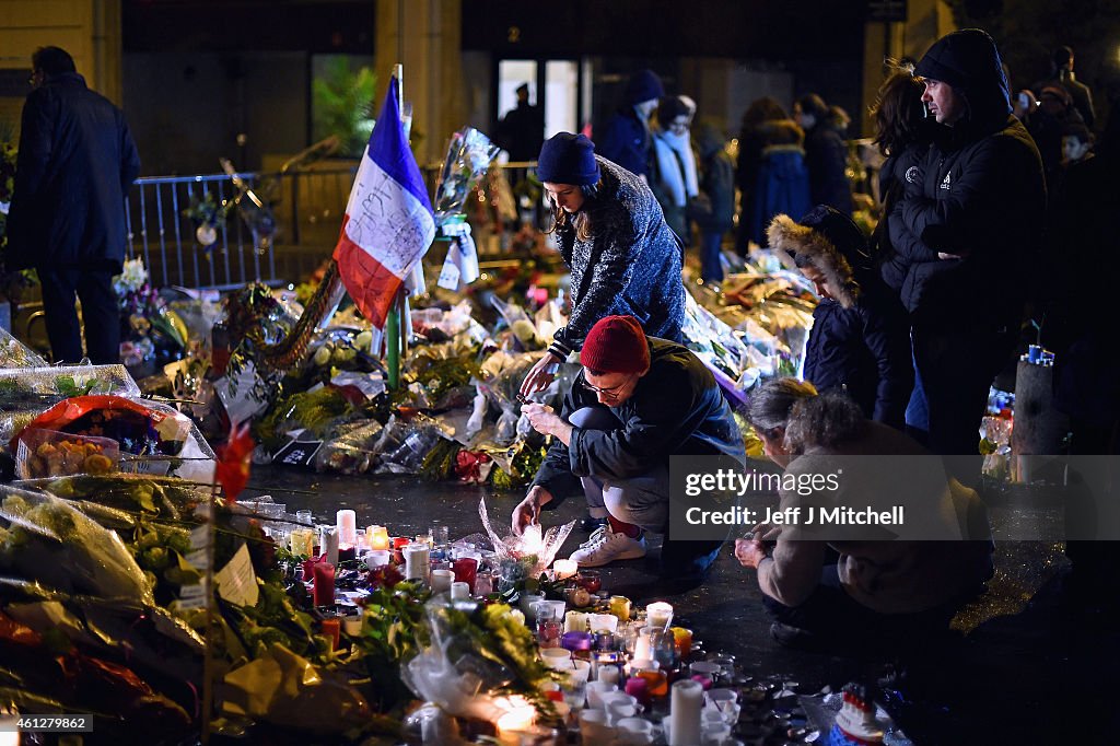 Tributes And Reaction To Paris Terror Attacks After Gunmen Kill 17 People