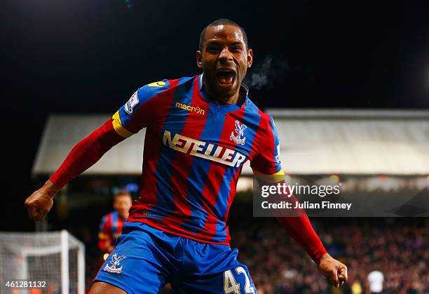 Jason Puncheon of Crystal Palace celebrates as he scores their second goal during the Barclays Premier League match between Crystal Palace and...