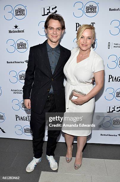 Actors Ellar Coltrane and Patricia Arquette attend the 2015 Film Independent Filmmaker Grant and Spirit Awards nominee brunch at BOA Steakhouse on...