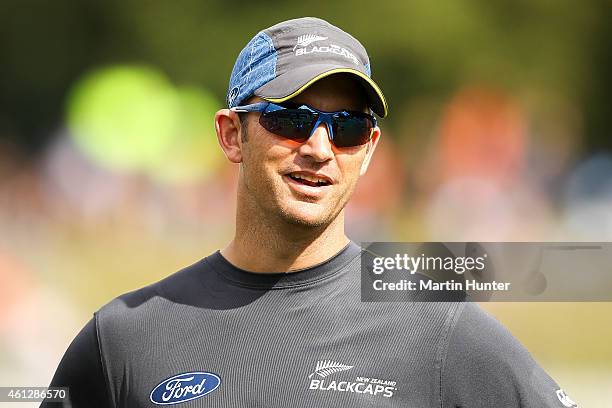 Shane Bond NZ bowling coach looks on prior to the start of the One Day International match between New Zealand and Sri Lanka at Hagley Oval on...